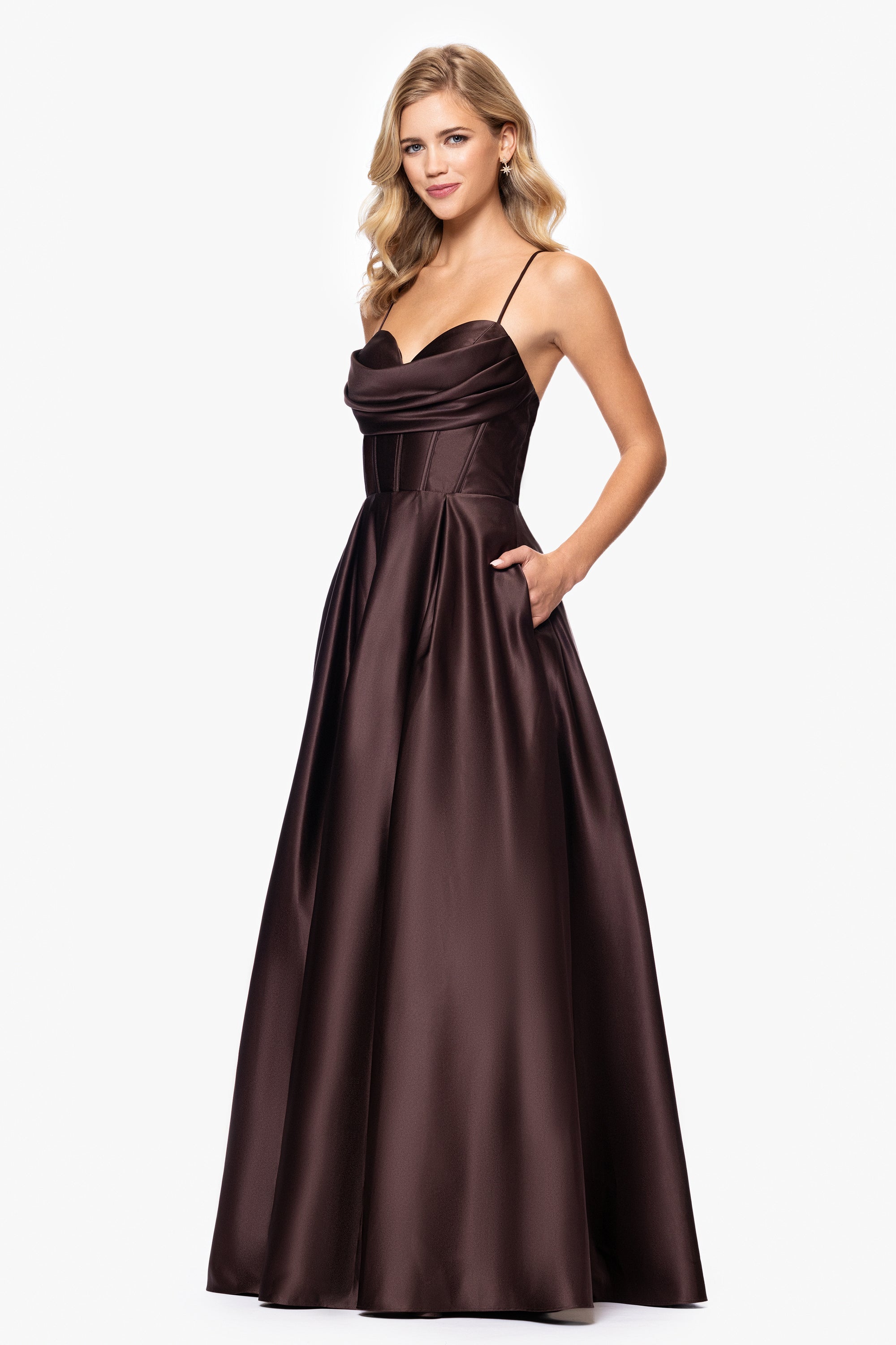 Liza" Lamour Satin Draped Corset Tieback Gown Blondie Nites Liza" Lamour Satin Draped Corset Tieback Gown Blondie Nites