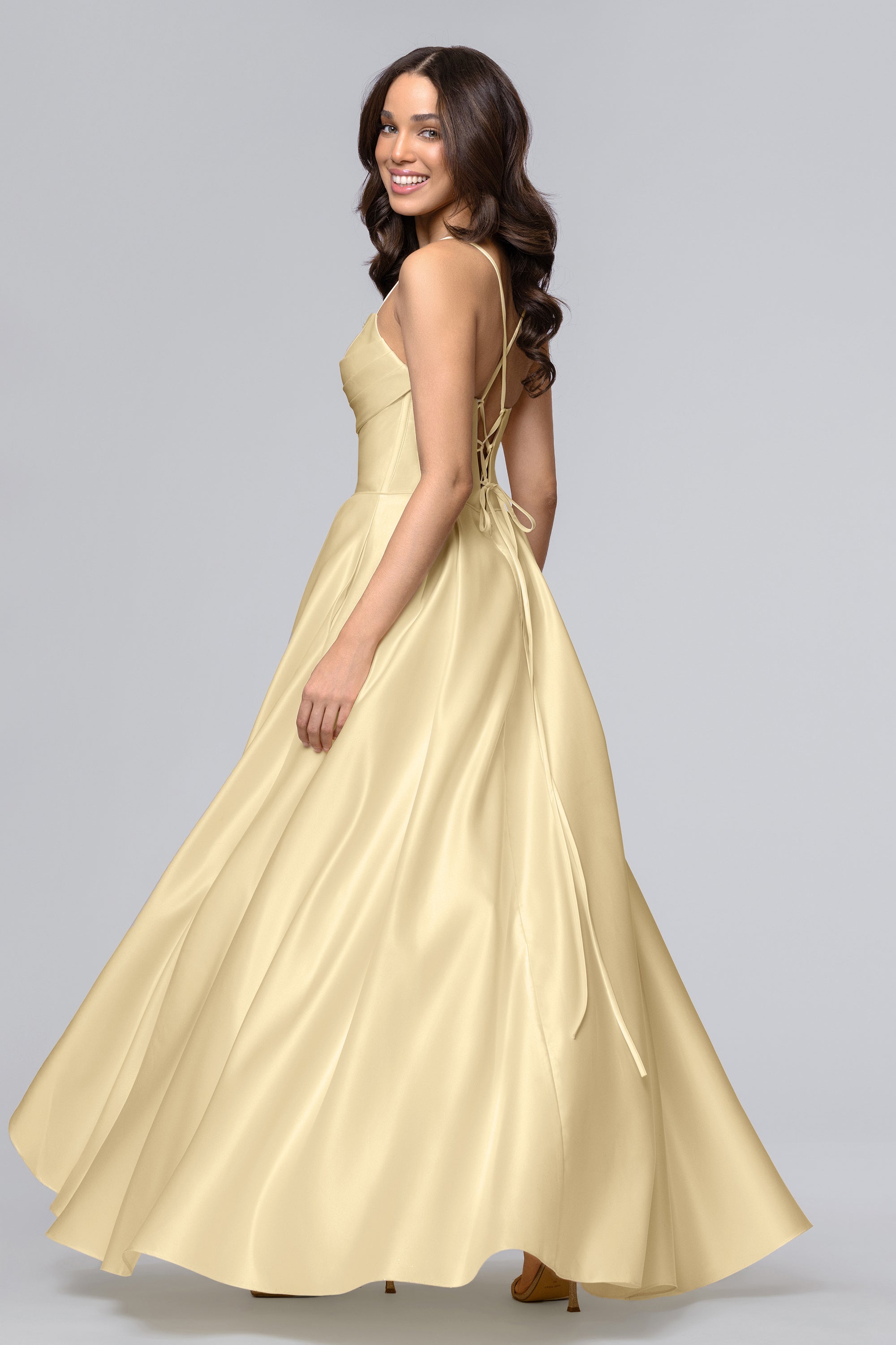 corset tie back dress Crisscross Ruched Split Dress, White / XS while the draped detail at the bust adds a touch of elegance and romance Liza Satin Draped Corset Lace-Up