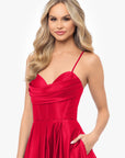 "Liza" Lamour Satin Draped Corset Tieback Gown