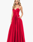 "Liza" Lamour Satin Draped Corset Tieback Gown