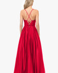 "Liza" Lamour Satin Draped Corset Tieback Gown