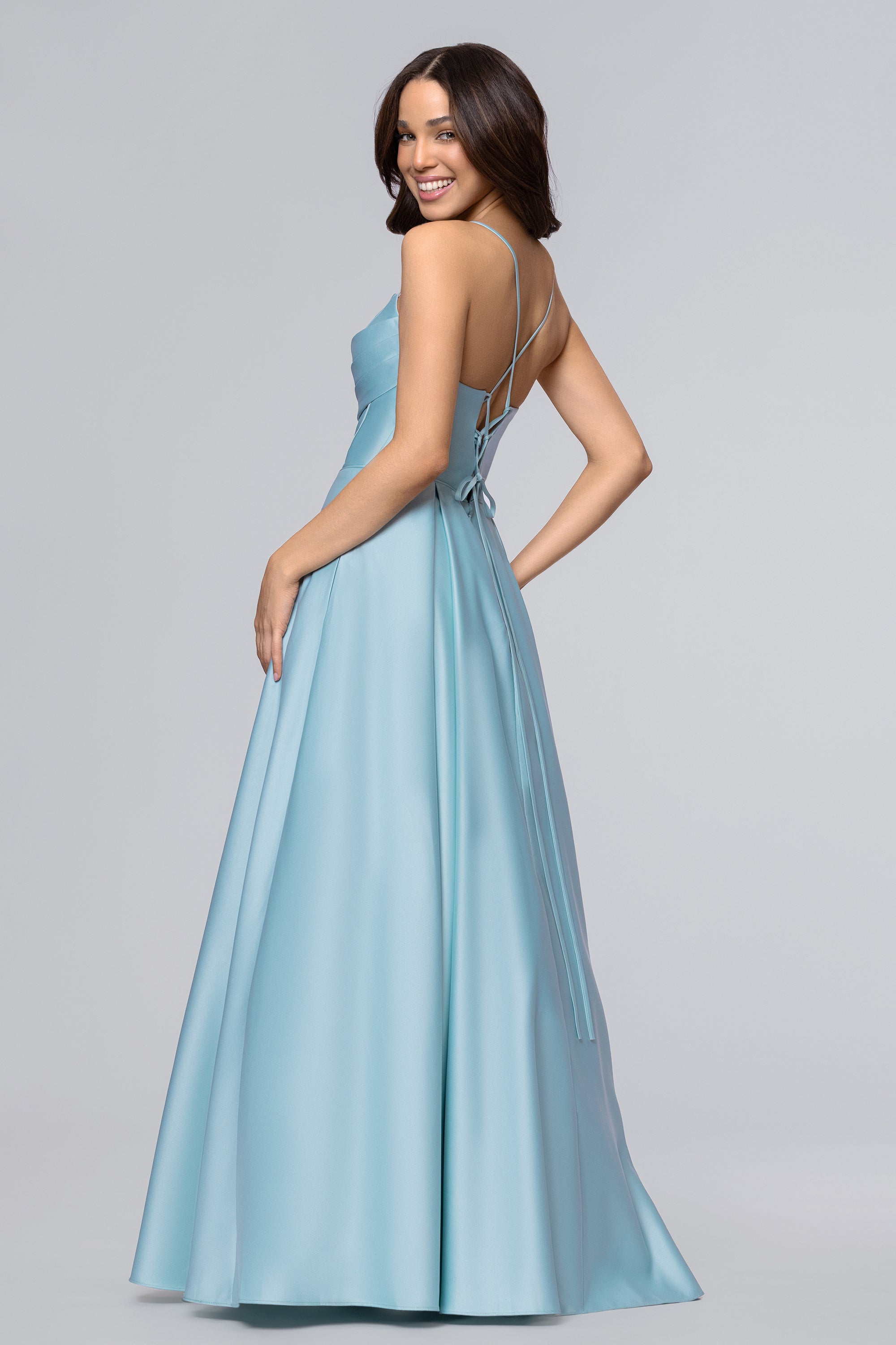 corset tie back dress Liza" Lamour Satin Draped Corset Tieback Gown – Blondie Nites