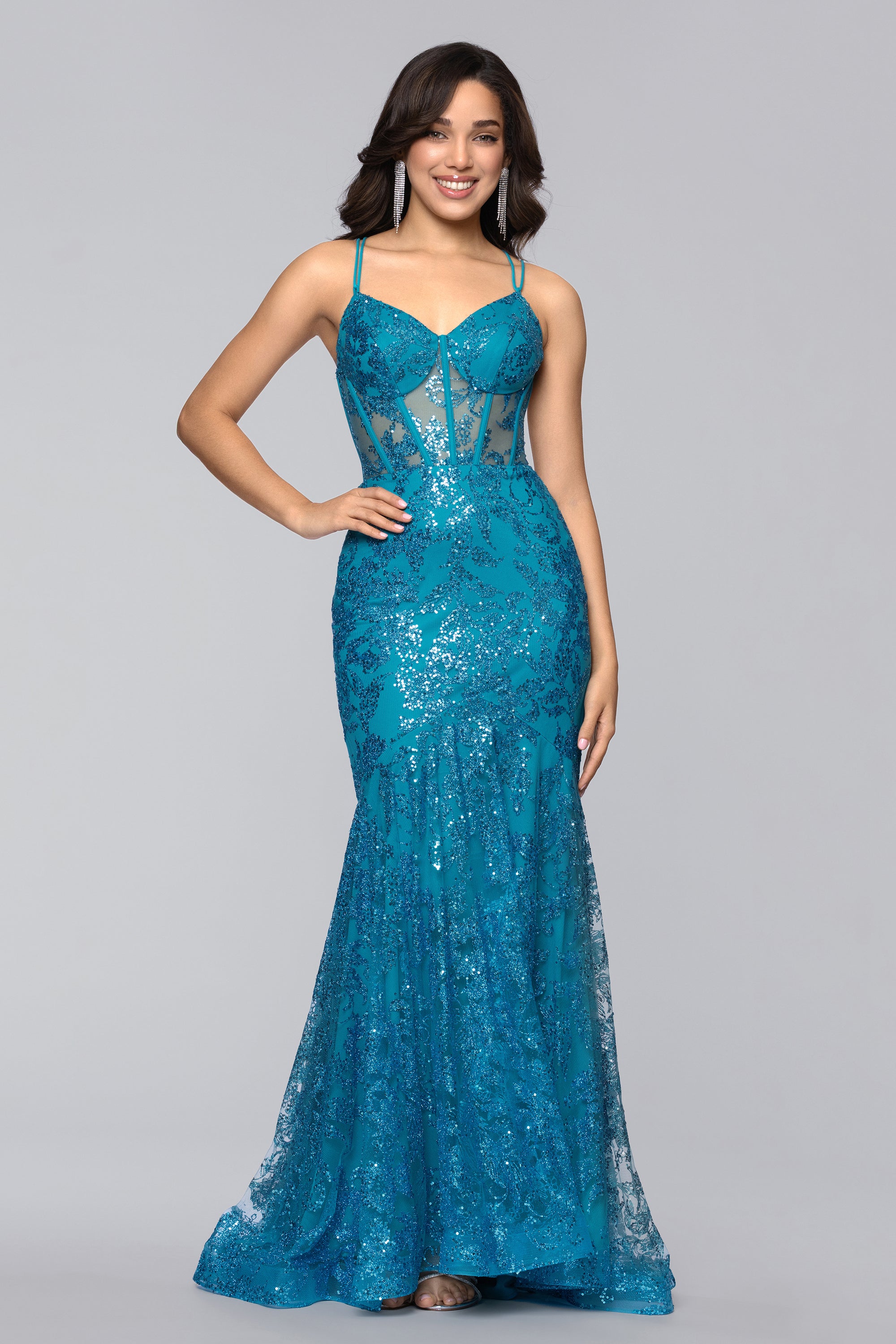 Tammi" Long Sequin Mesh Mermaid Tieback Dress Blondie Nites Tammi" Long Sequin Mesh Mermaid Tieback Dress Blondie Nites