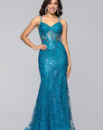 "Tammi" Long Sequin Mesh Mermaid Tieback Dress