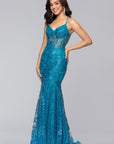 "Tammi" Long Sequin Mesh Mermaid Tieback Dress