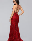 "Tammi" Long Sequin Mesh Mermaid Lace-Up Dress