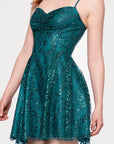 Blondie Nites "Tiara" Short Glitter Mesh Tie Back Party Dress