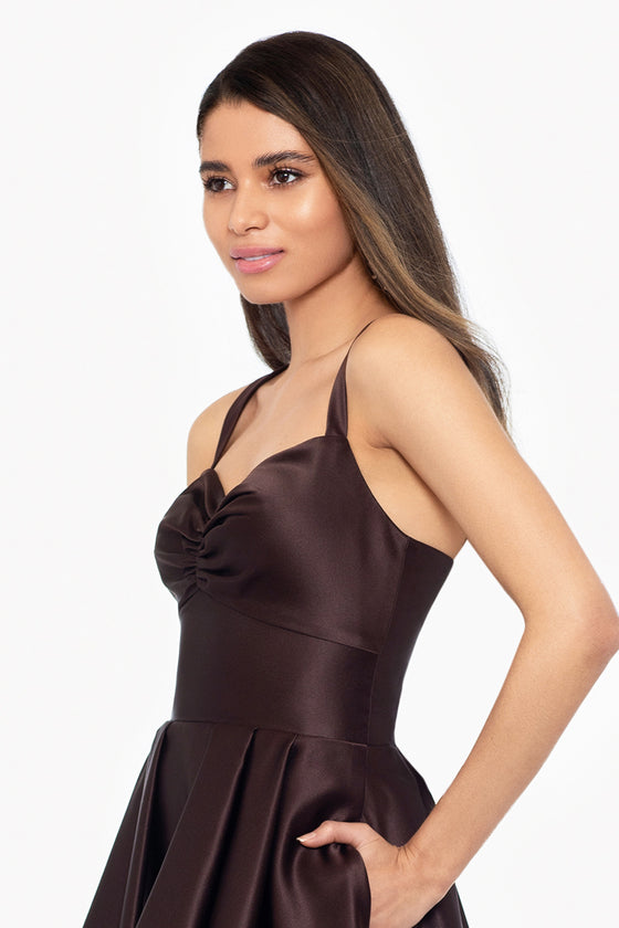 "Olivia" Short Satin Halter Tie Up Back Dress