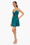 "Ava" Short Glitter Illusion Lace Up Dress