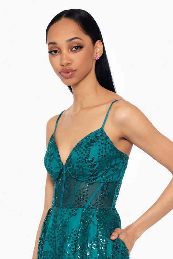 "Ava" Short Glitter Illusion Lace Up Dress