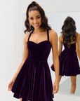 "Ella" Short Velvet Tie Up Back Dress