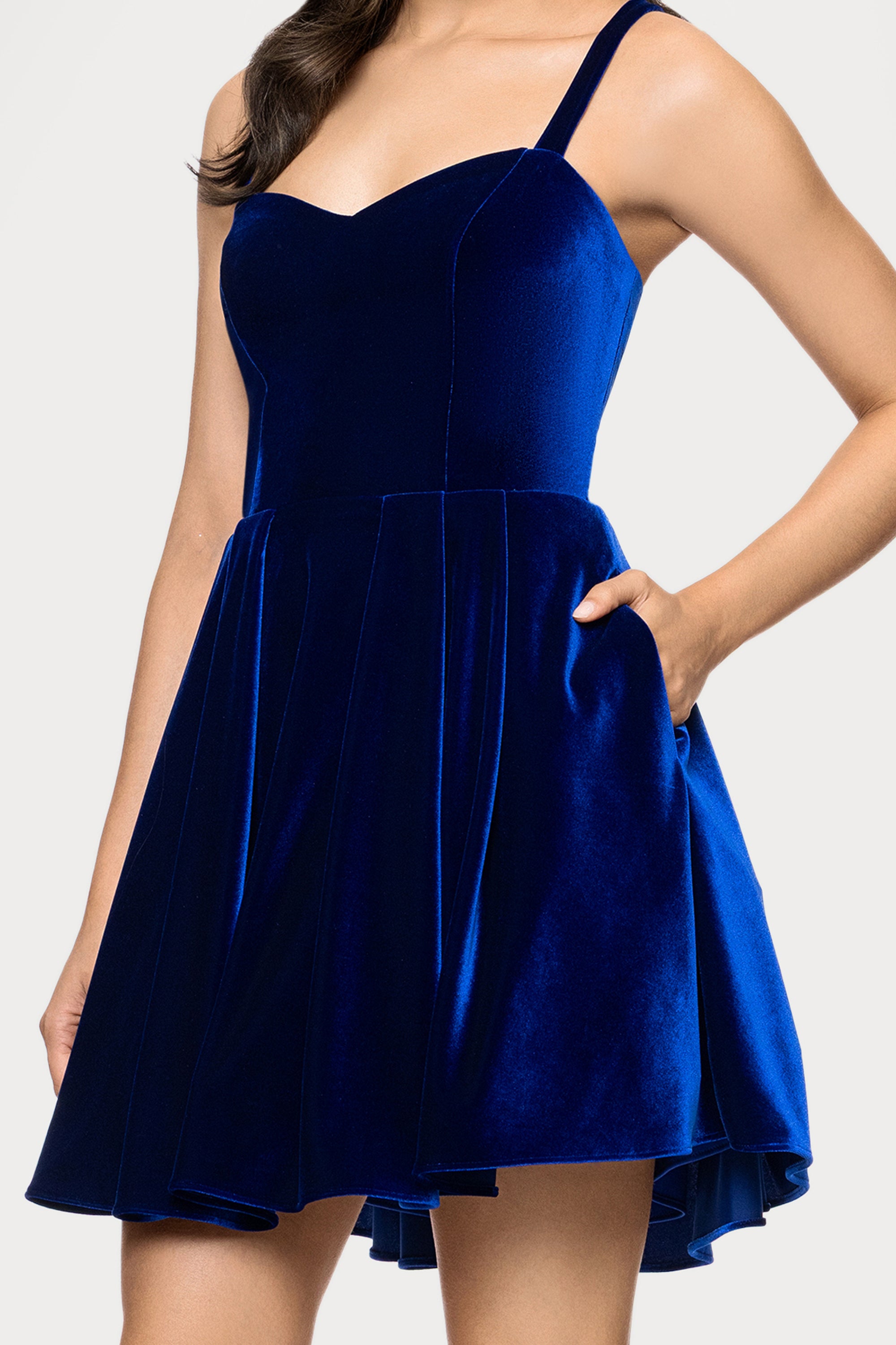 velvet dress short spaghetti strap Blondie Nites Velvet Rhinestone Bow Front Slit Homecoming Dress, Womens, 7, Navy