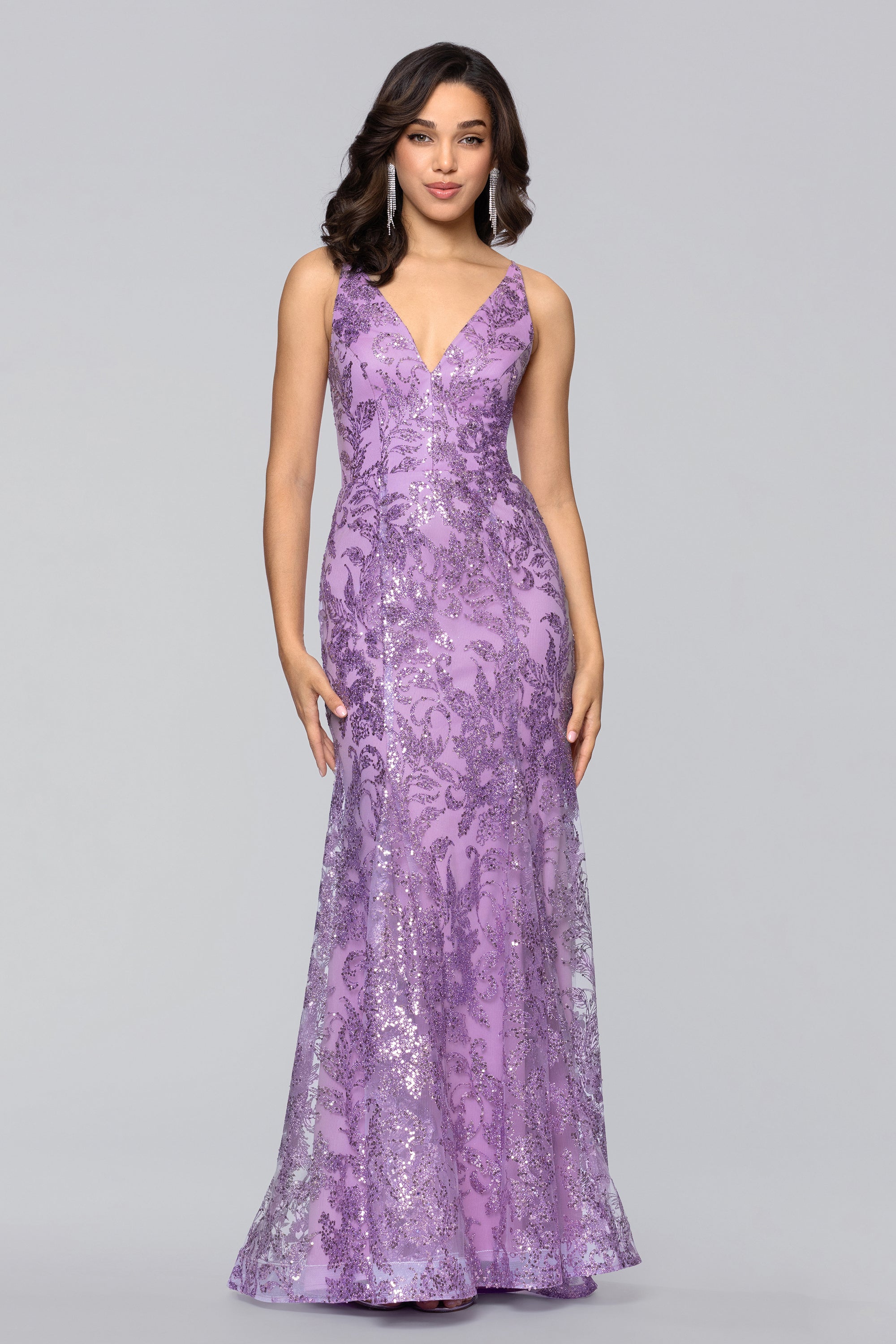 Zoey Glitter V-Neck Floor Length Dress | Blondie Nites Black / 13 Zoey Glitter V-Neck Floor Length Dress | Blondie Nites Black / 13