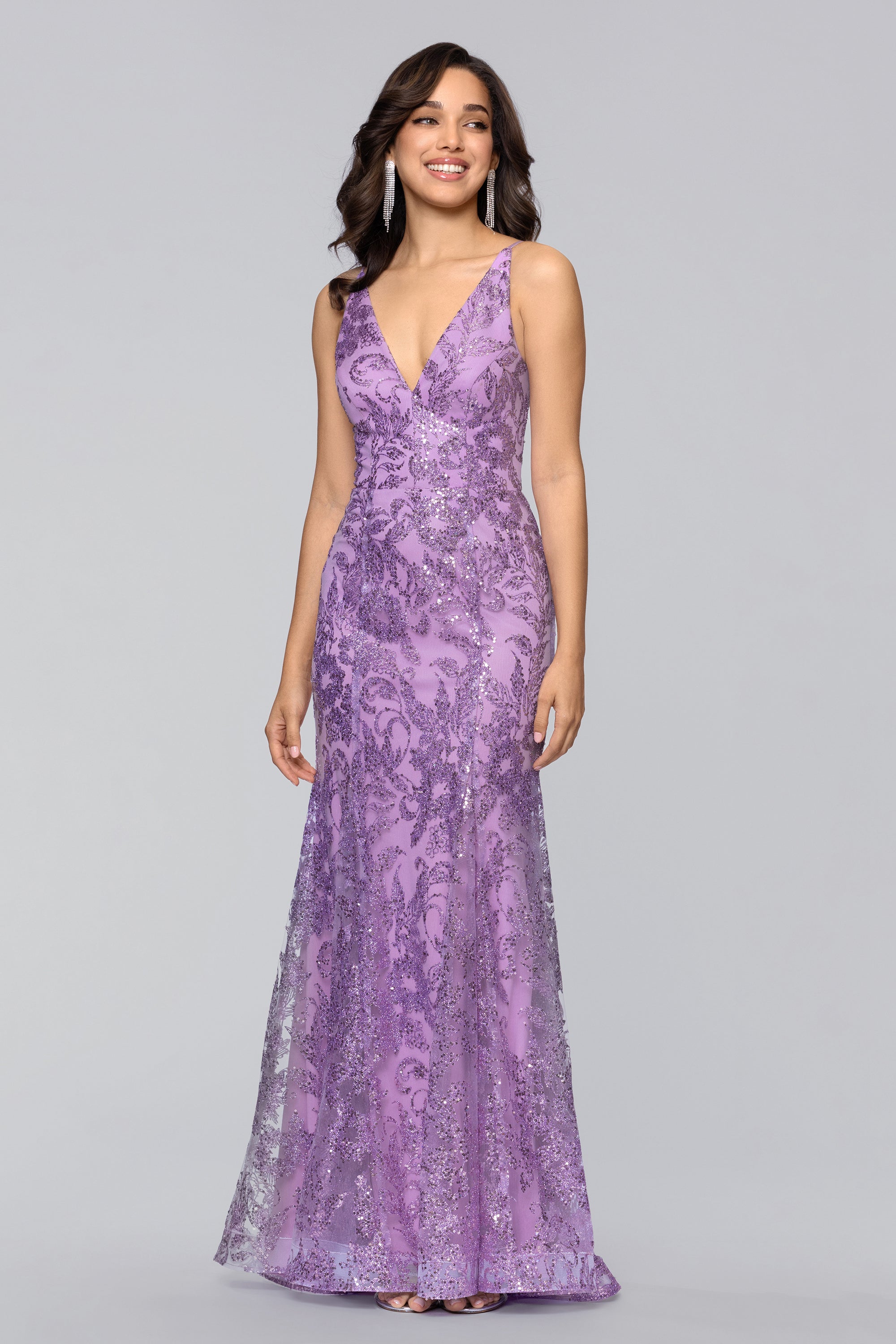 Zoey" Glitter V-Neck Floor Length Dress | Blondie Nites Zoey" Glitter V-Neck Floor Length Dress | Blondie Nites
