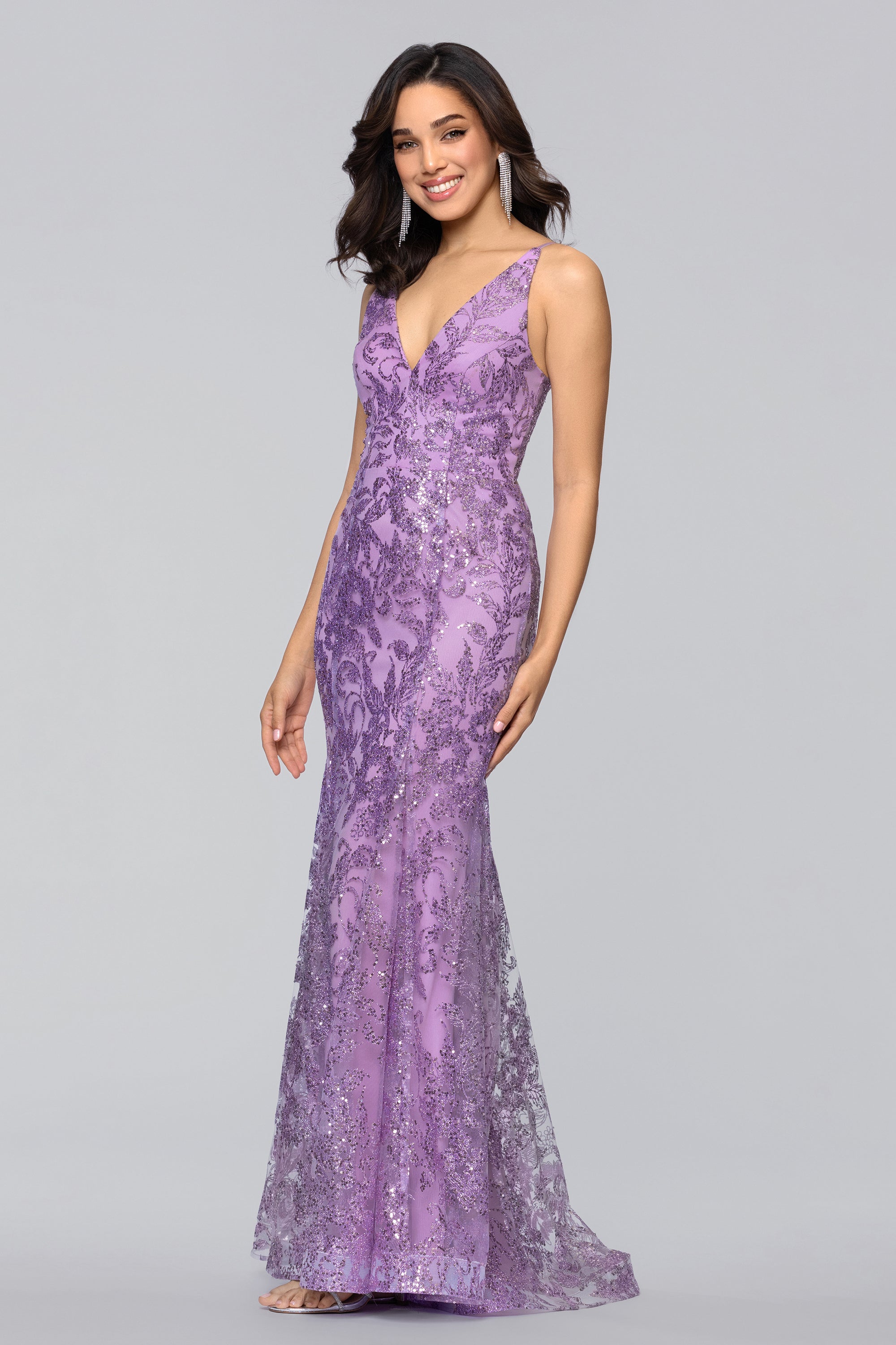 Blondie Nites Zoey Glitter V-Neck Floor Length Dress - Black / 13 Blondie Nites Zoey Glitter V-Neck Floor Length Dress - Black / 13