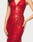 "Zoey" Glitter V-Neck Floor Length Dress