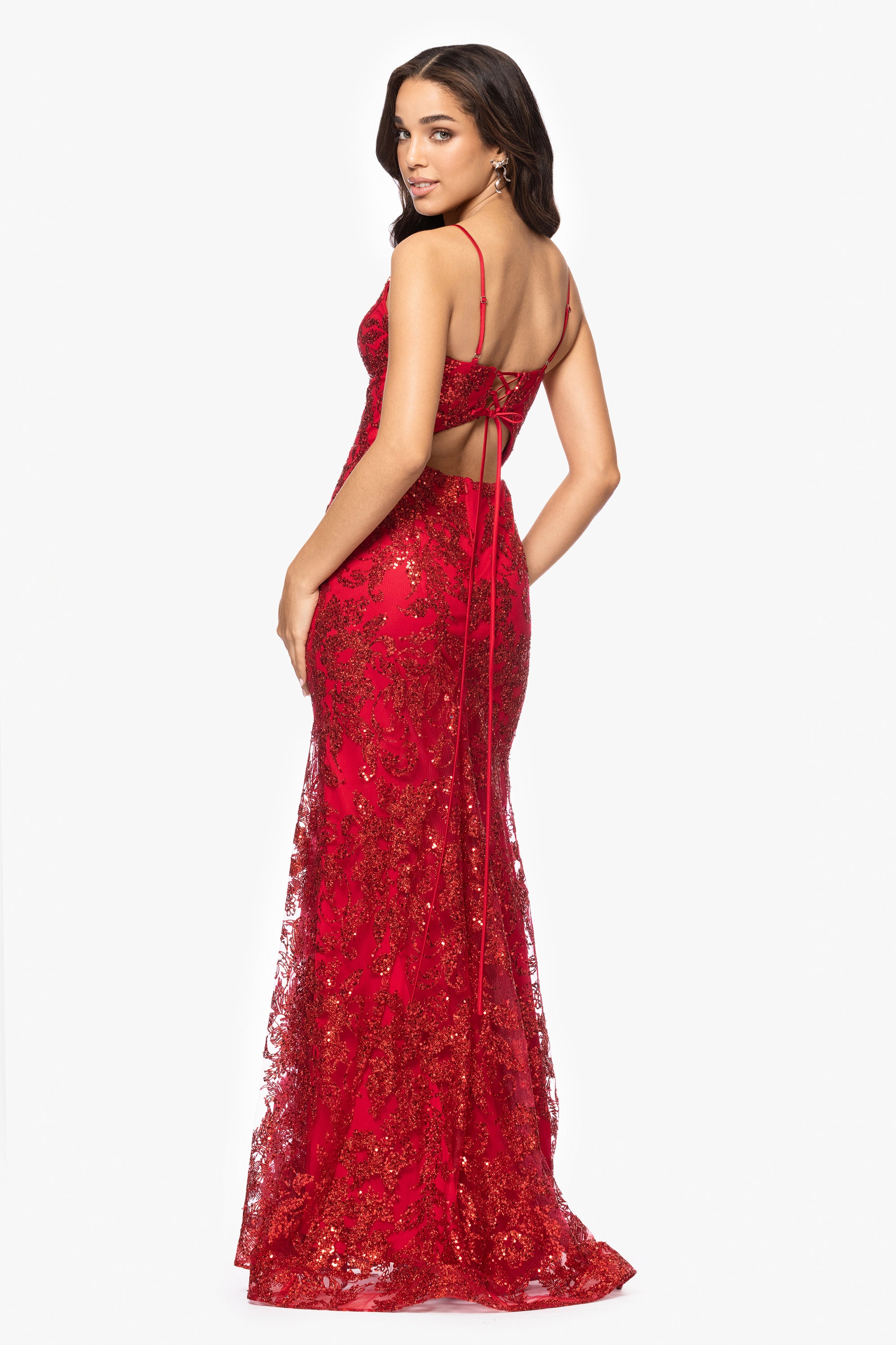 &quot;Zoey&quot; Glitter V-Neck Floor Length Dress