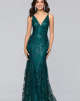 "Zoey" Glitter V-Neck Floor Length Dress