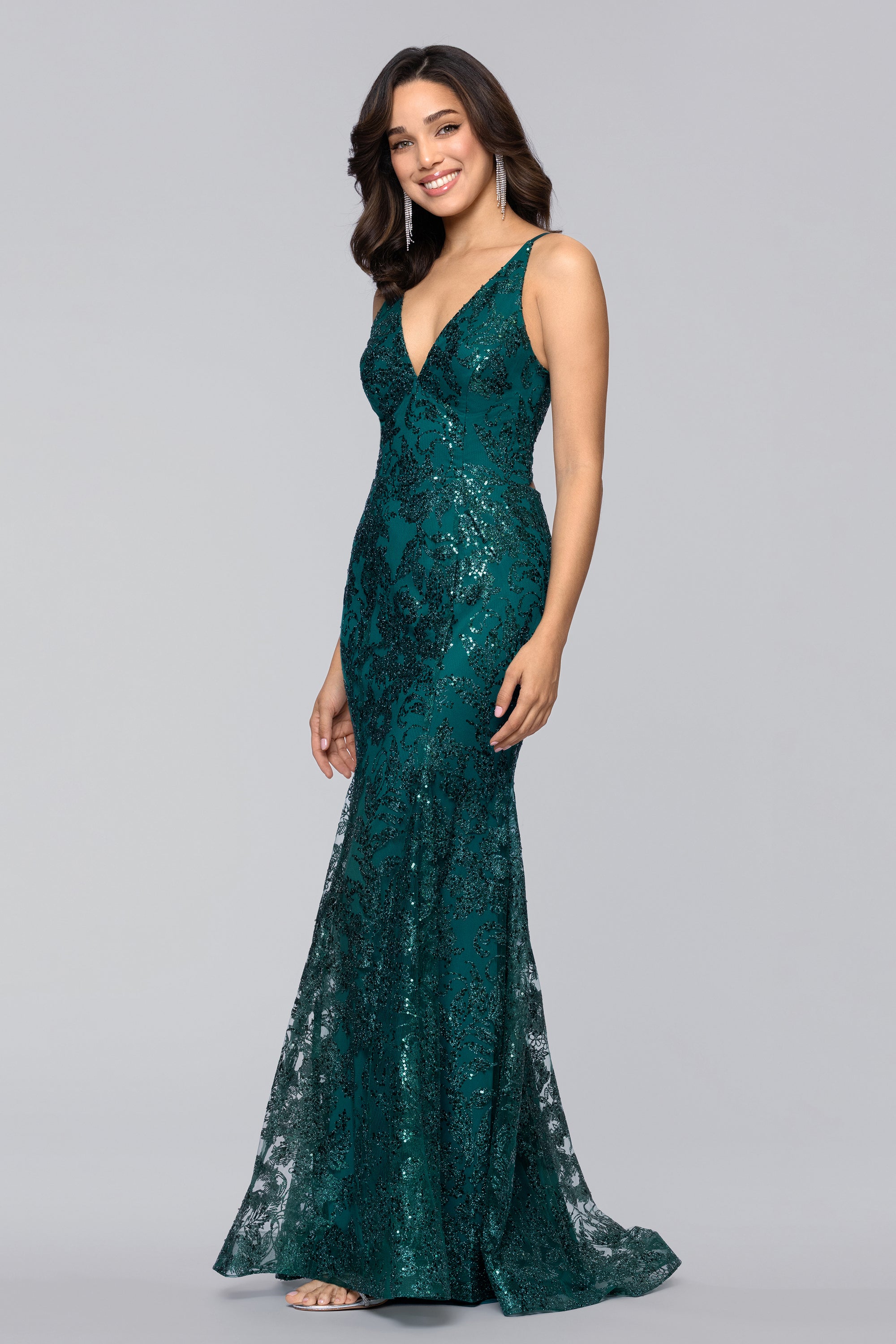 Zoey Glitter V-Neck Floor Length Dress Teal / 15 Zoey Glitter V-Neck Floor Length Dress Teal / 15
