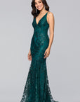 "Zoey" Glitter V-Neck Floor Length Dress