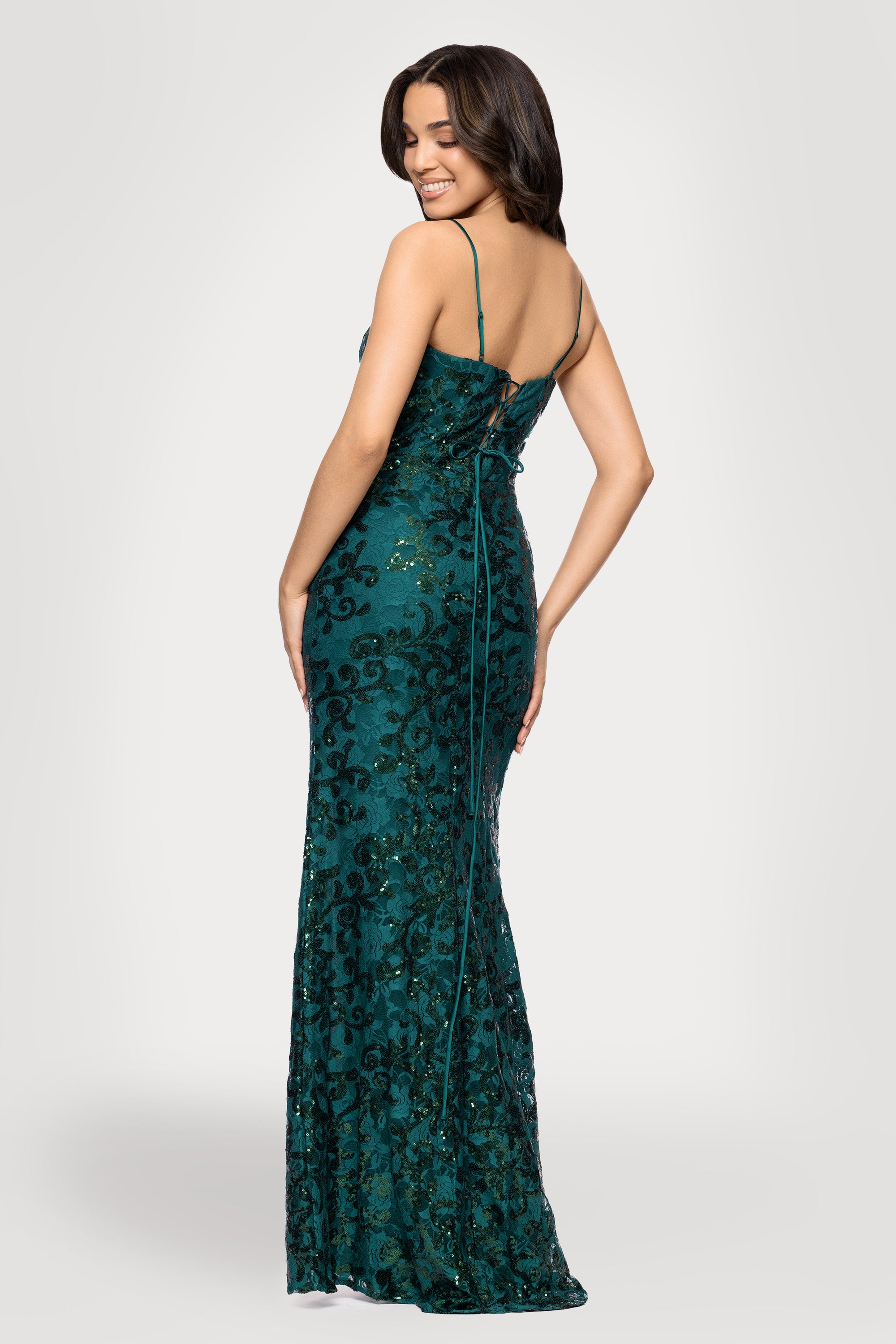 "Kelsey" Long Lace Boning Bodice Dress