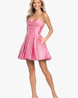 "Lindsay" Short Satin Corset Tie Up Back Dress