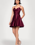 "Lindsay" Short Satin Corset Tie Up Back Dress