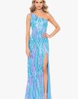 "Terri" Long Placement Sequin One Shoulder Dress