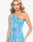 "Terri" Long Placement Sequin One Shoulder Dress
