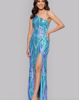 "Terri" Long Placement Sequin One Shoulder Dress