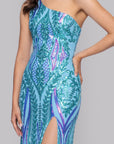 "Terri" Long Placement Sequin One Shoulder Dress
