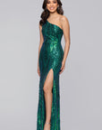 "Terri" Long Placement Sequin One Shoulder Dress
