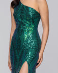"Terri" Long Placement Sequin One Shoulder Dress