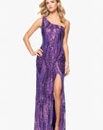 "Terri" Long Placement Sequin One Shoulder Dress