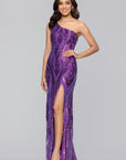 "Terri" Long Placement Sequin One Shoulder Dress