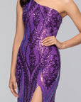 "Terri" Long Placement Sequin One Shoulder Dress