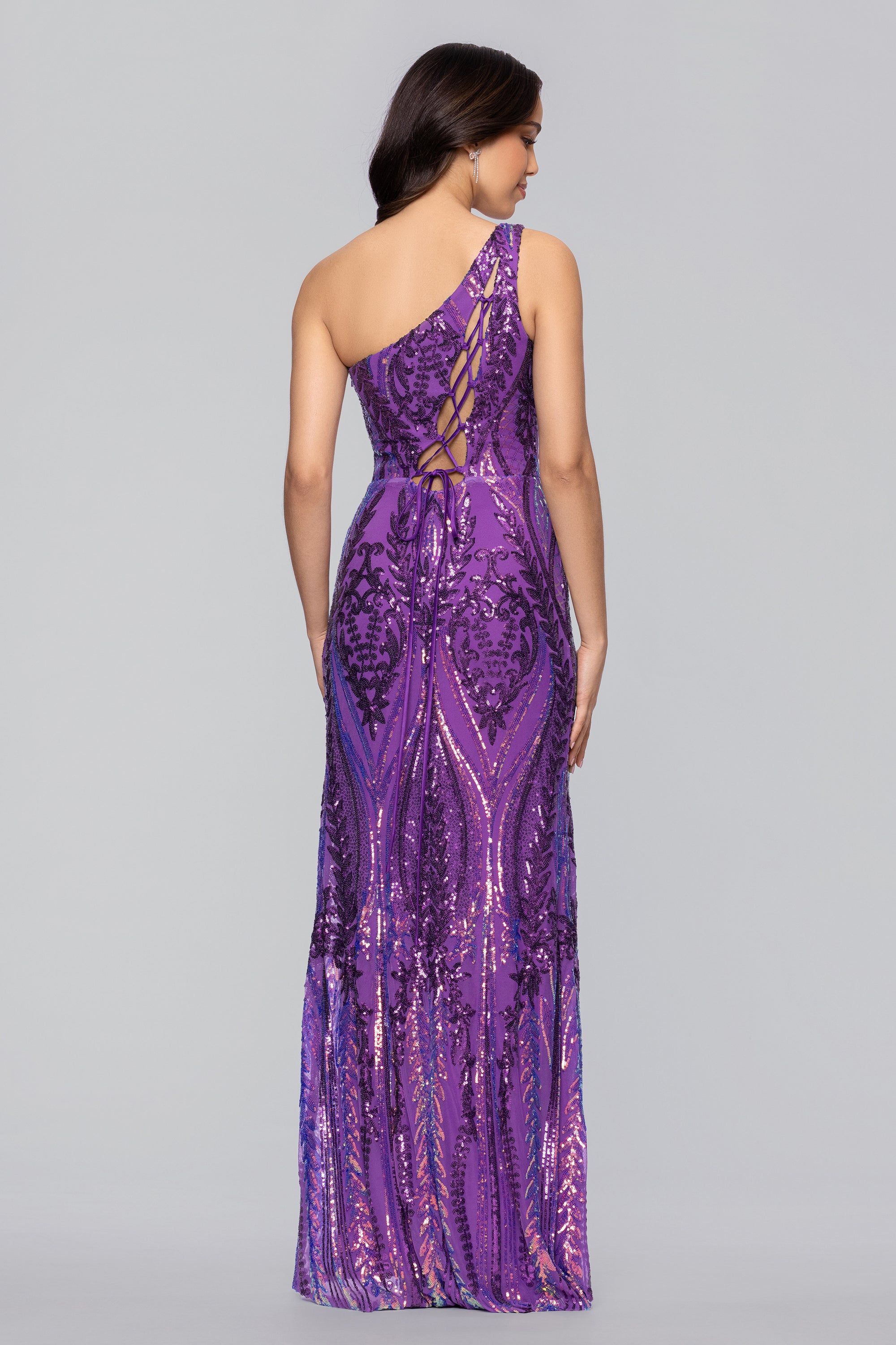 "Terri" Long Placement Sequin One Shoulder Dress