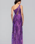 "Terri" Long Placement Sequin One Shoulder Dress