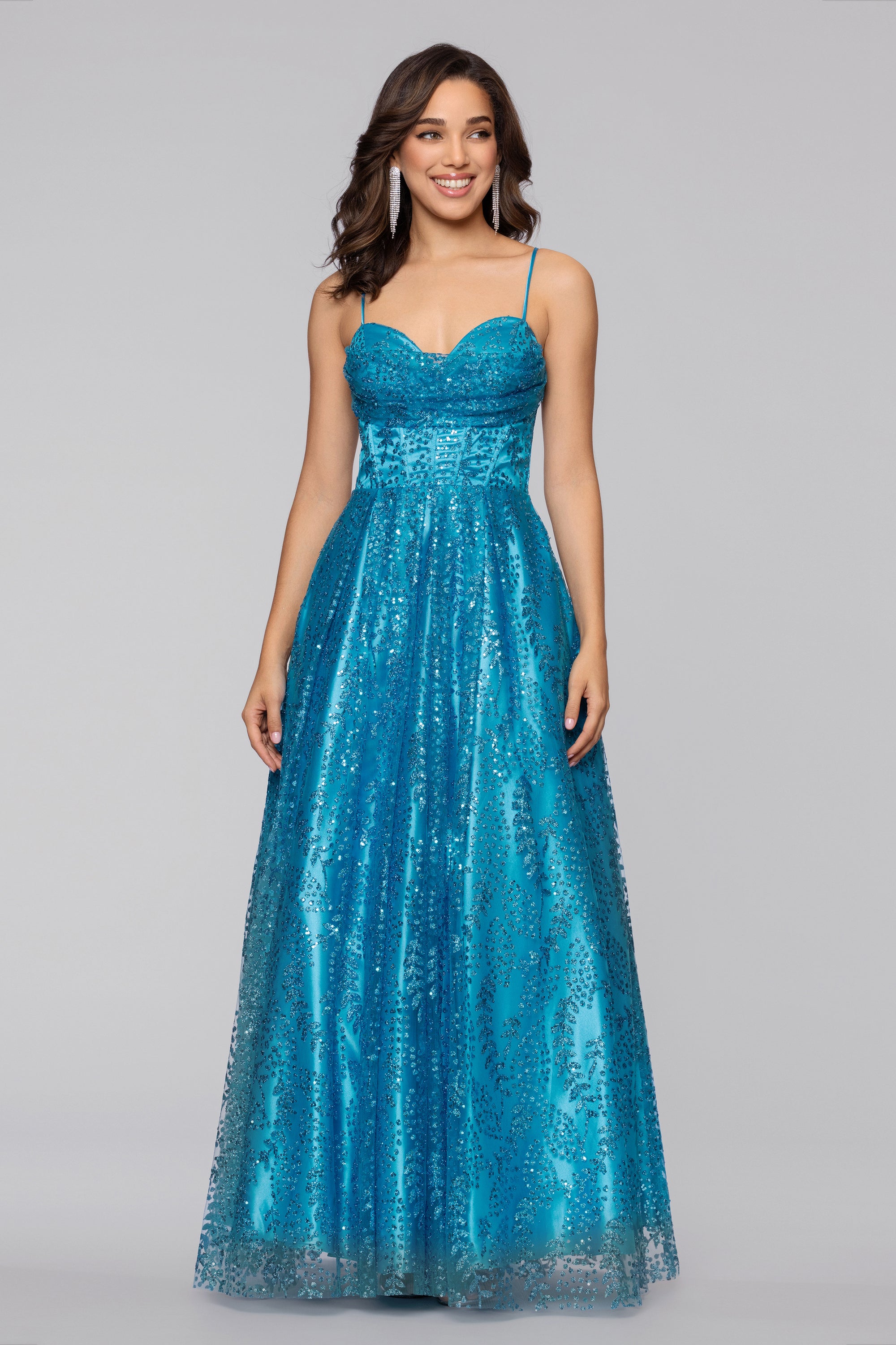 Megan Glitter Floor Length Drape Neck Floor Length Dress Aqua / 3 Megan Glitter Floor Length Drape Neck Floor Length Dress Aqua / 3