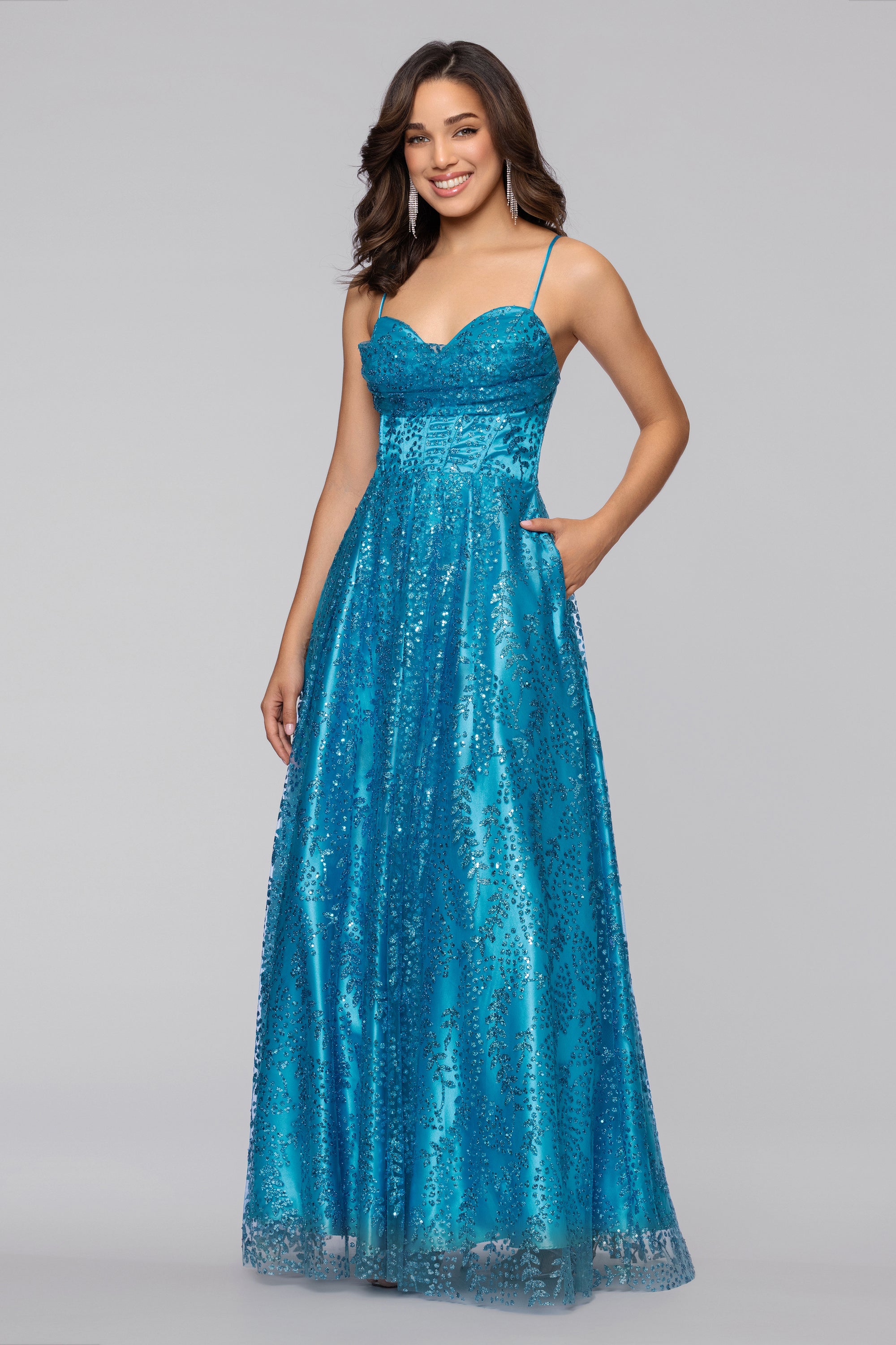 "Megan" Glitter Floor Length Drape Neck Floor Length Dress
