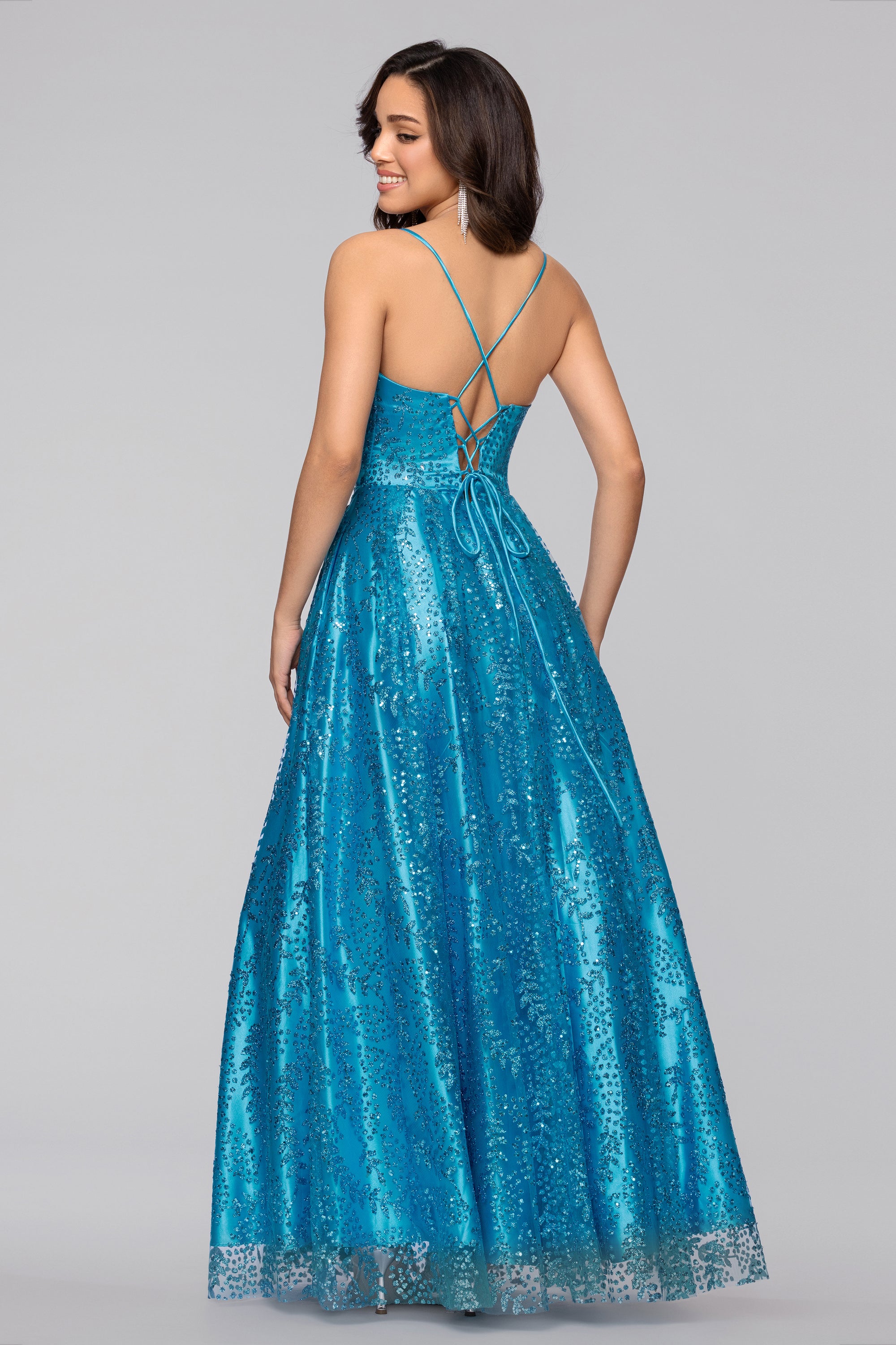 "Megan" Glitter Floor Length Drape Neck Floor Length Dress