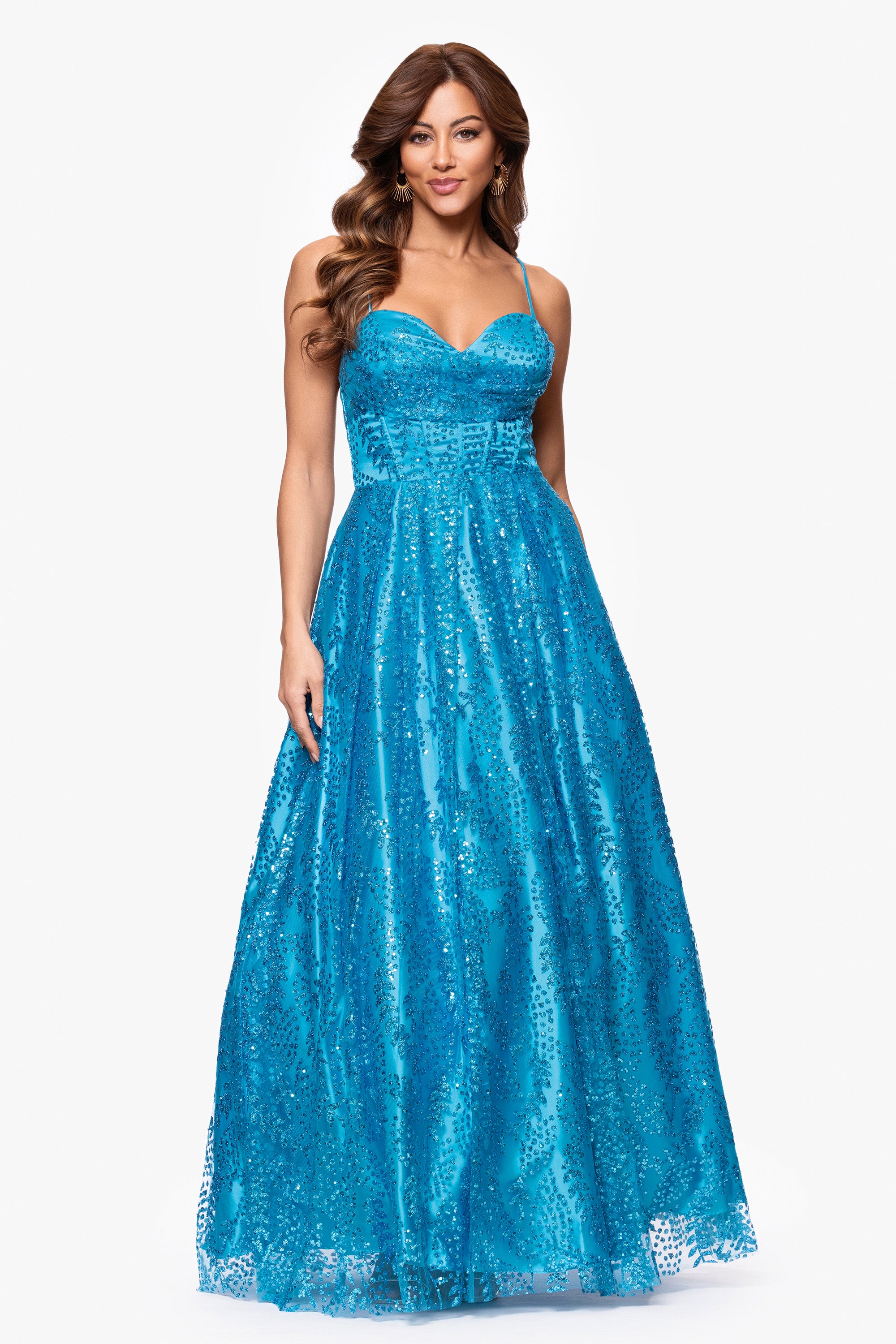 &quot;Megan&quot; Glitter Floor Length Drape Neck Floor Length Dress