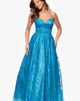 "Megan" Glitter Floor Length Drape Neck Floor Length Dress