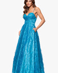 "Megan" Glitter Floor Length Drape Neck Floor Length Dress