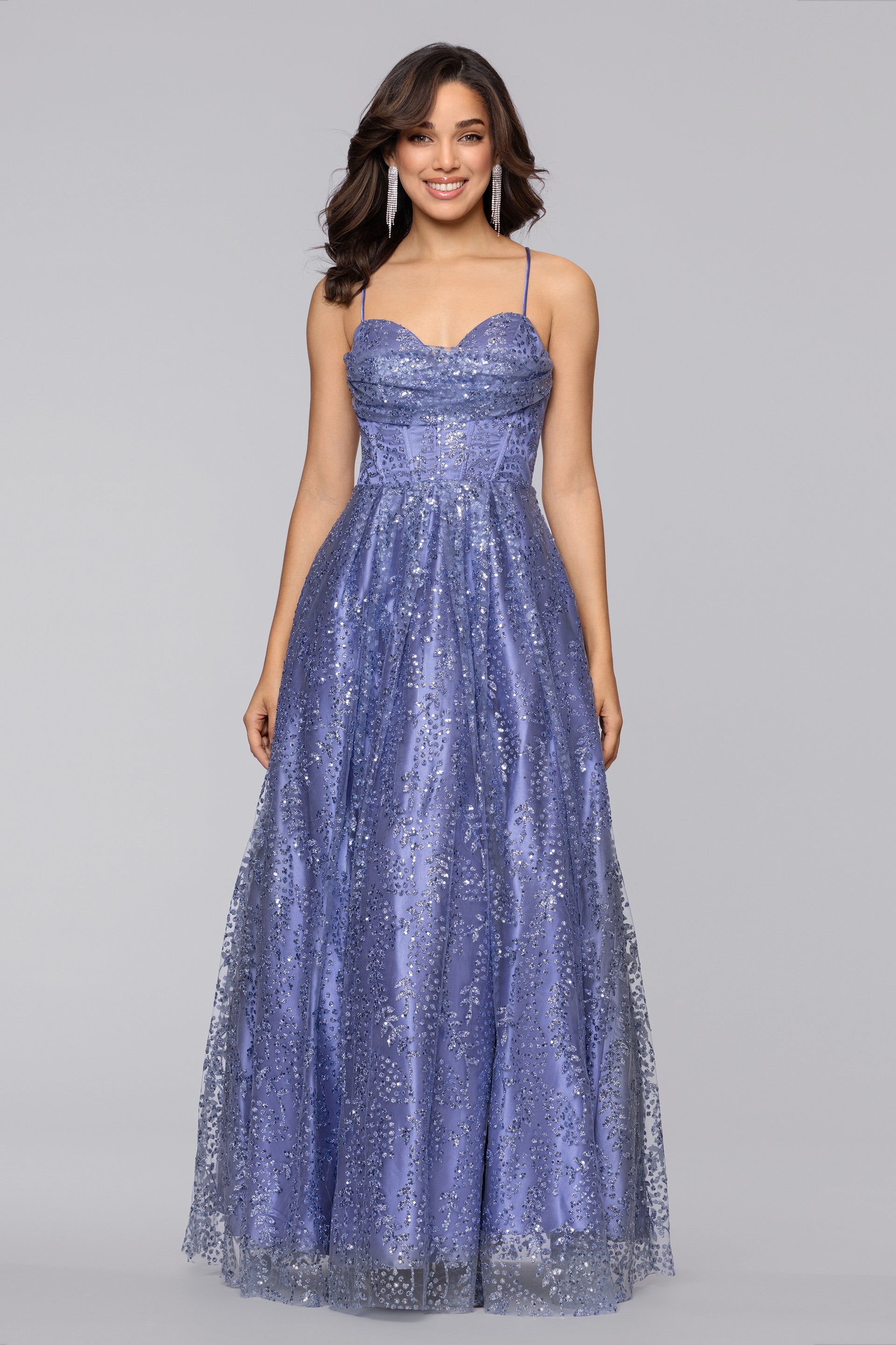 Megan Glitter Floor Length Drape Neck Floor Length Dress Aqua / 3