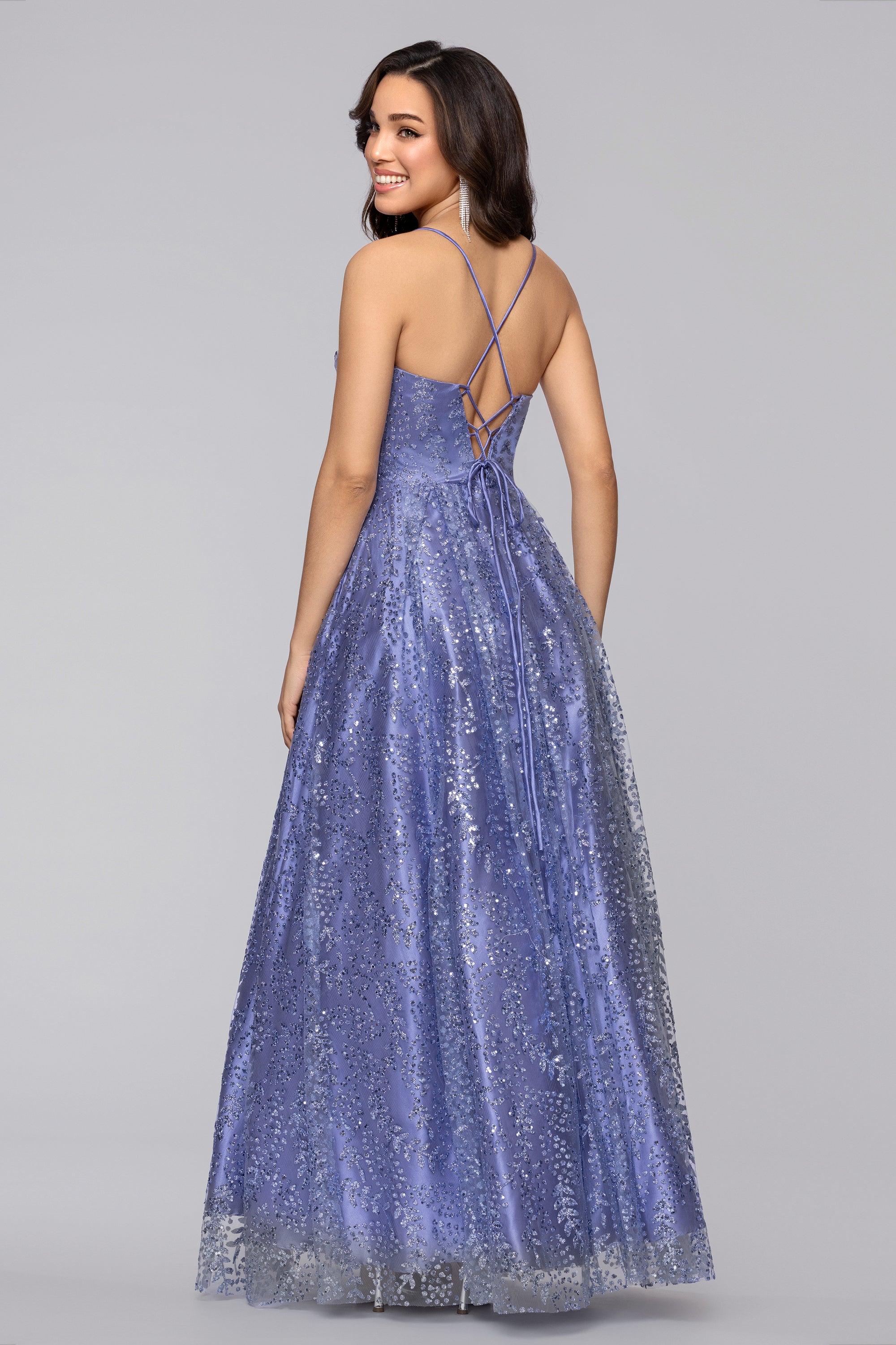 "Megan" Glitter Floor Length Drape Neck Floor Length Dress
