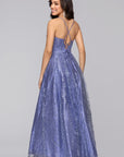 "Megan" Glitter Floor Length Drape Neck Floor Length Dress