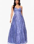 "Megan" Glitter Floor Length Drape Neck Floor Length Dress