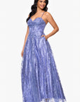 "Megan" Glitter Floor Length Drape Neck Floor Length Dress