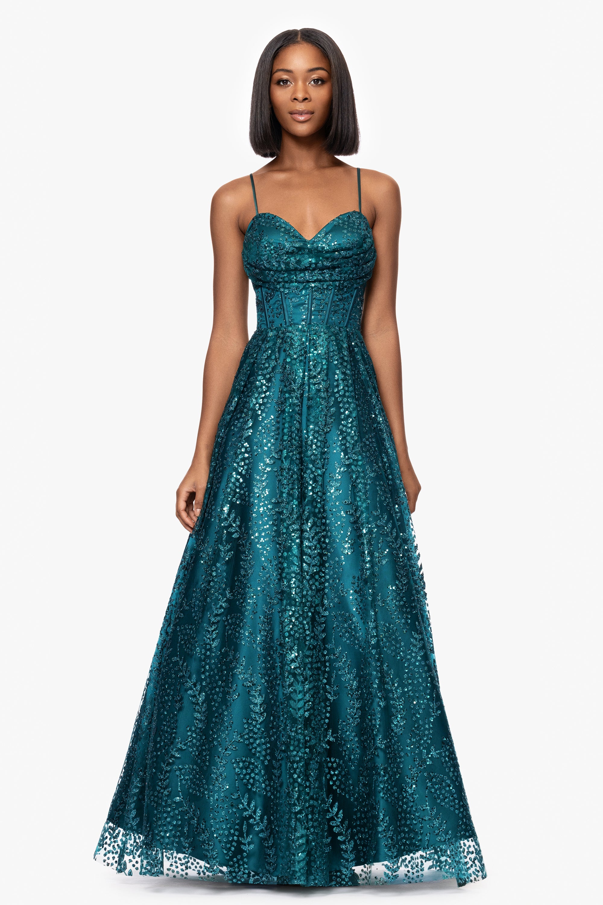 &quot;Megan&quot; Glitter Floor Length Drape Neck Floor Length Dress